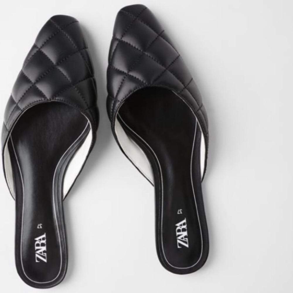 Zara black quilted Flat Slides